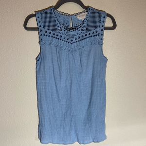 Sweet Wanderer Maternity Embroidered Tank Top, Blue color, Size Small